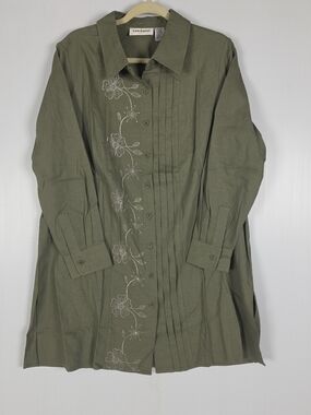 VERANESI Olive Green Embroidered Linen Blend Shirt
